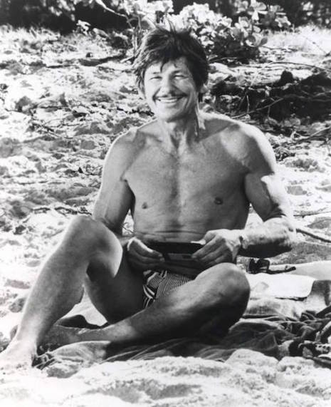 Charles Bronson at the beach, 1974