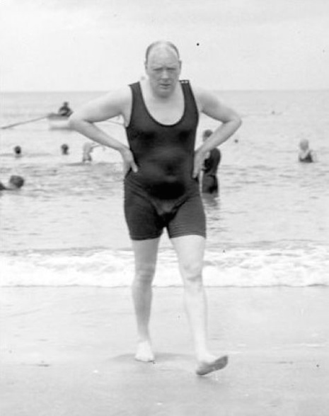 Winston Churchill Churchill after bathing in the waters of the Channe