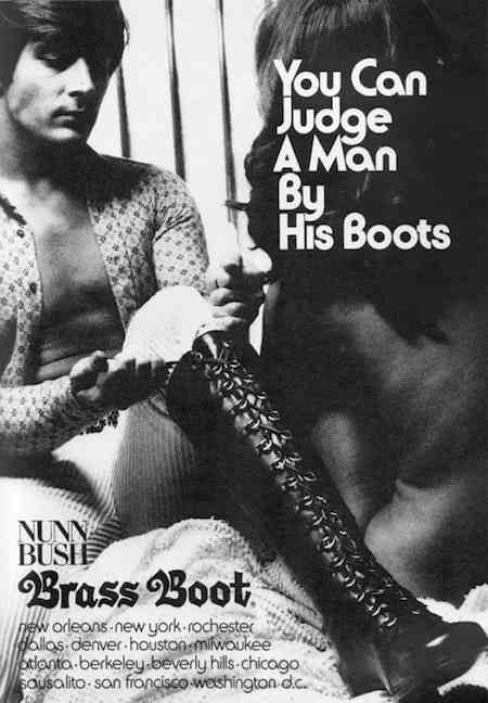 Vintage ad for men's knee-high lace up boots, 1970s