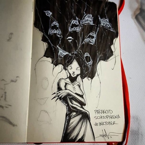 Artist sketches haunting illustrations of mental illness & emotional disorders (...) @Dangerous Minds Artes & contextos For inktober I focused on Mental illness and disorders 5805cbce9ac04 605 465 465 int