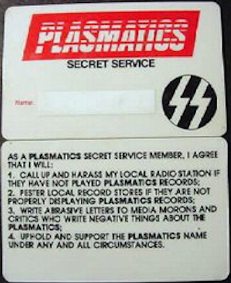 The Plasmatics Secret Service fan club membership card