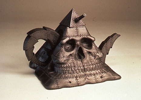 Pyramidal skull teapot: Military Intelligence One, 1989 by Richard T. Notkin
