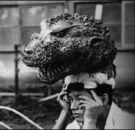 Actor on a break with his Godzilla head