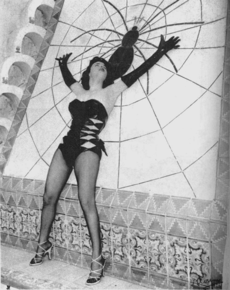 Pin Up Model Betty Blue in front of the Spider Tile
