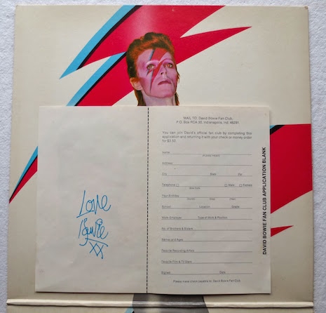 Aladdin Sane/David Bowie fan club application