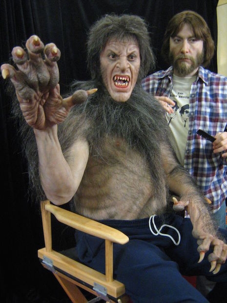 Life-sized sculpture of FX artist Rick Baker bringing helping actor David Naughton become a werewolf