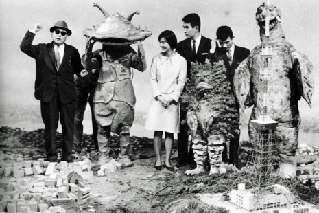 FX direcror Eiji Tsuburaya on the set with his monsters muses