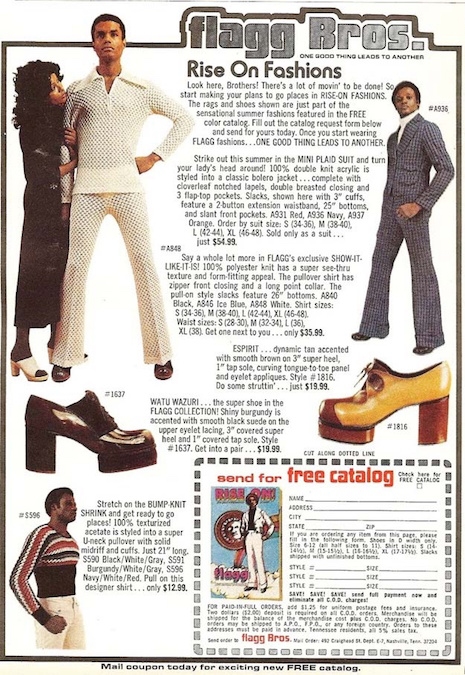 An ad for Flagg Bros., a men's fashion company based in California, 1976