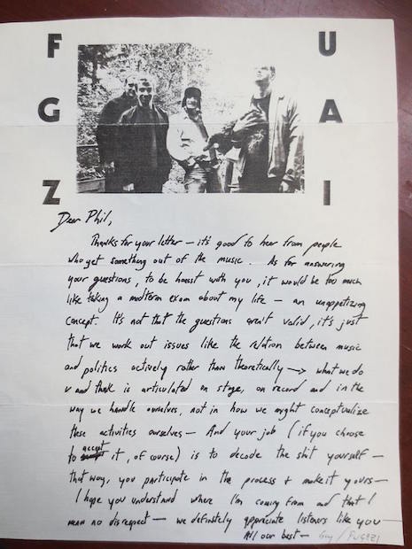 Fugazi responds to a fan letter