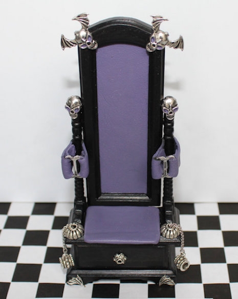 Miniature dollhouse gothic bondage chair with handcuffs