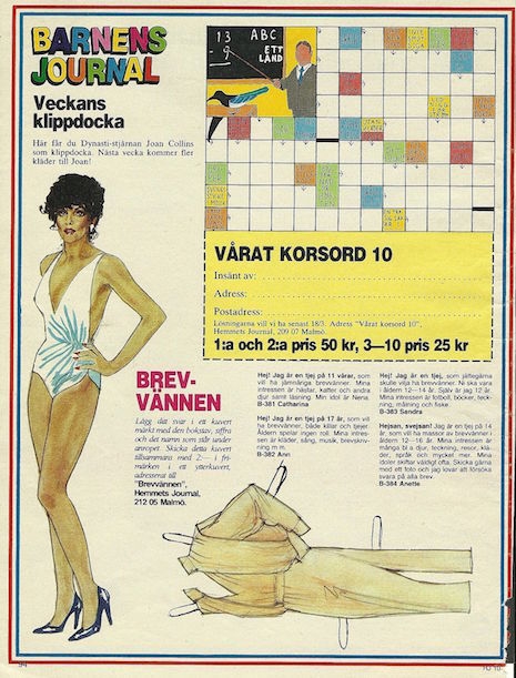 Joan Collins vintage Swedish paper doll (1970)
