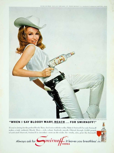 Julie Newmar in an ad for Smirnoff Vodka, 1966