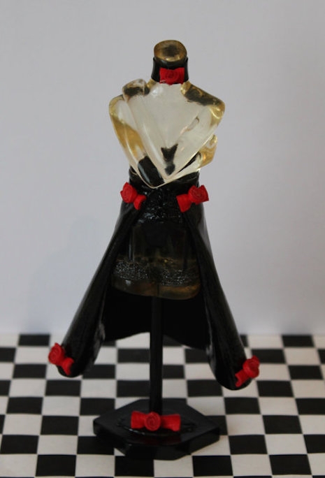 Miniature Customised Mannequin dressed in a black latex skirt