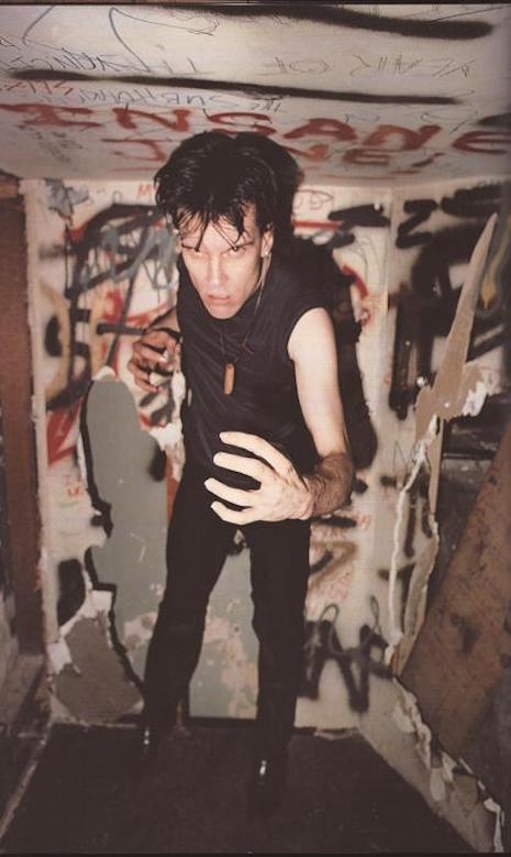 Lux Interior of the Cramps in the dressing room of the Mabuhay Gardens, SF, 1979 by Jim Jocoy
