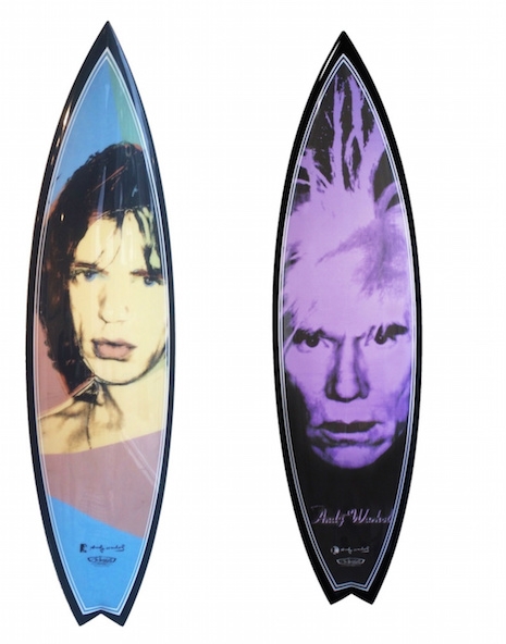 Mick Jagger and Andy Warhol portrait surfboards