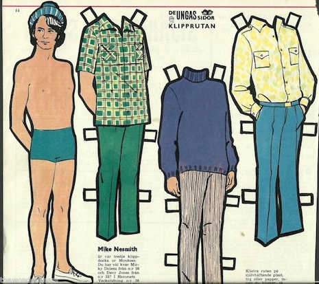 Michael Nesmith of The Monkees vintage Swedish paper doll