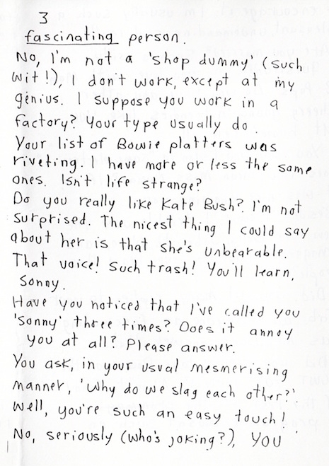 A page of a letter from Morrissey to his pen pal, Robert Mackie