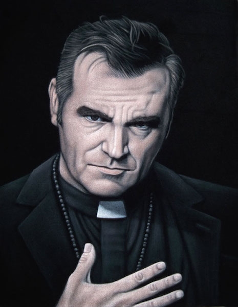 Morrissey in a priest collar velvet painting by Velvet Geek