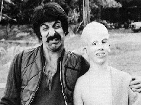 Tom Savini goofing off on the set of Friday the 13th, 1980