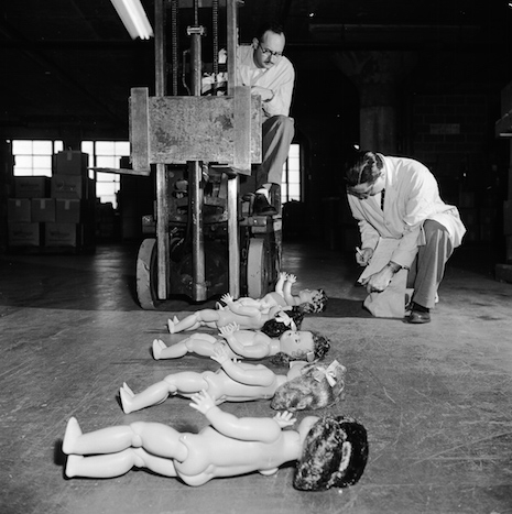 Testing doll durability in Long Island, 1955