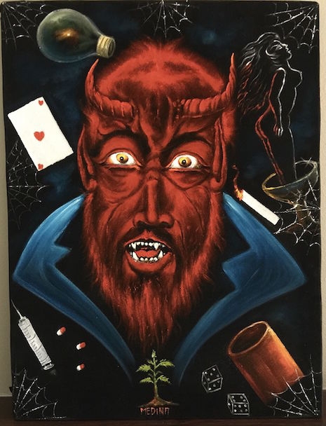 The Devil and his vices velvet painting