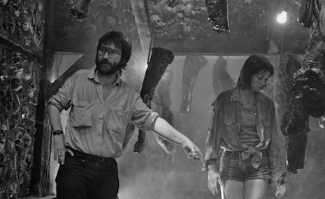 Tobe Hooper and actress Caroline Williams on the set for the 1986 film, The Texas Chainsaw Massacre 2