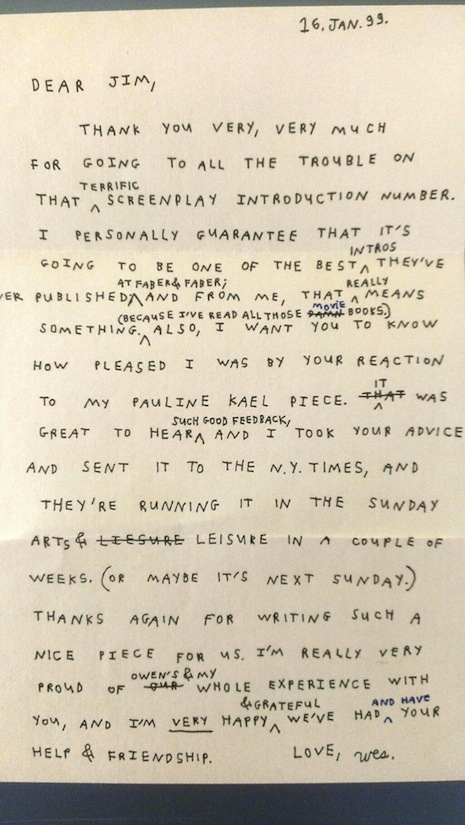 Wes Anderson letter