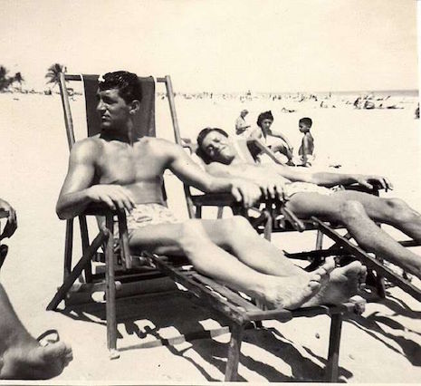 Dean Martin and Jerry Lewis at the beach, 1950's
