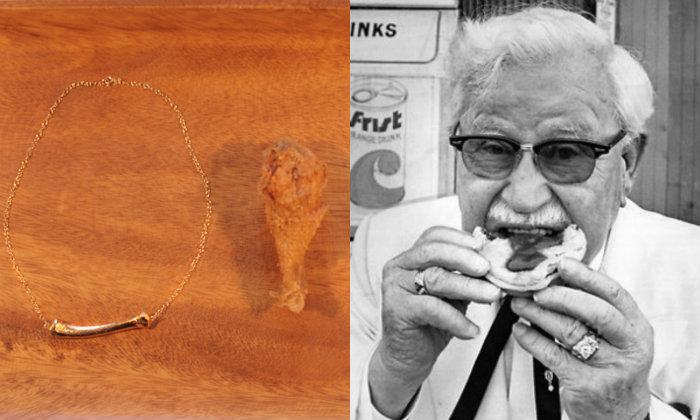 Gold-plated Kentucky Fried Chicken bone necklaces