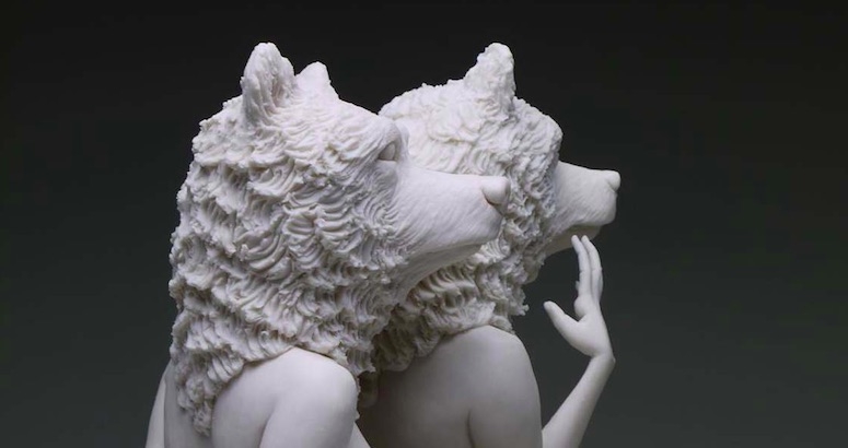 Beautiful porcelain sculptures of women with animal heads