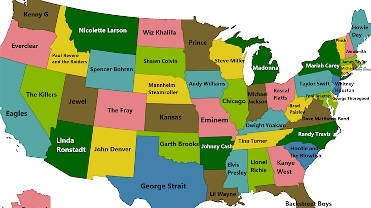Music maps: Take a peek at the best-selling music artists in the USA and England by state and county