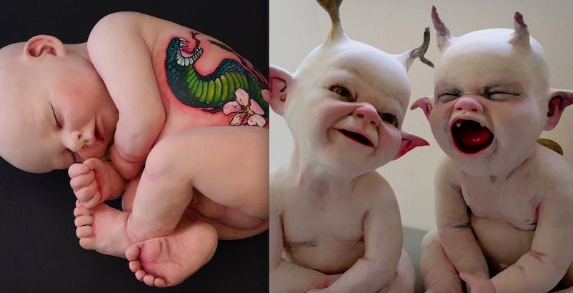 Disturbingly realistic sculptures of tattooed babies and devilish offspring