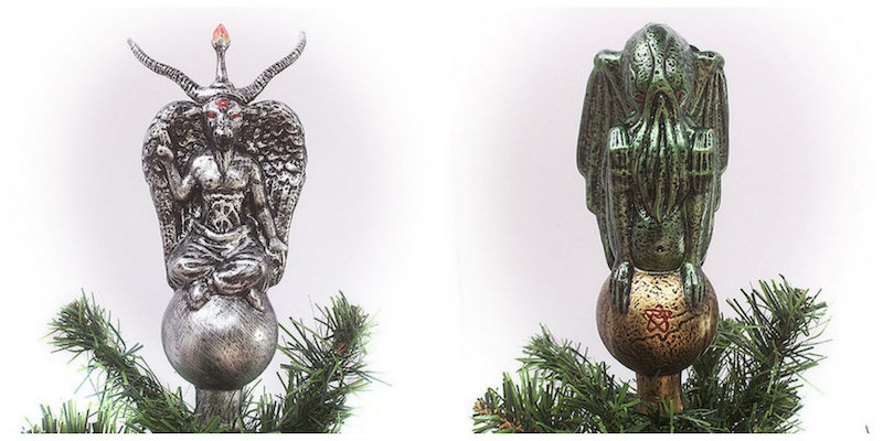 Behold the evil glory of the Baphomet, Krampus and Cthulhu tree toppers!
