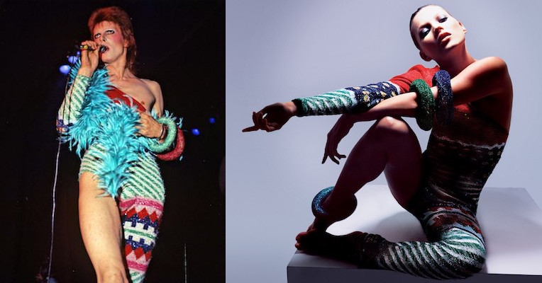 Kate Moss models David Bowie’s outfits