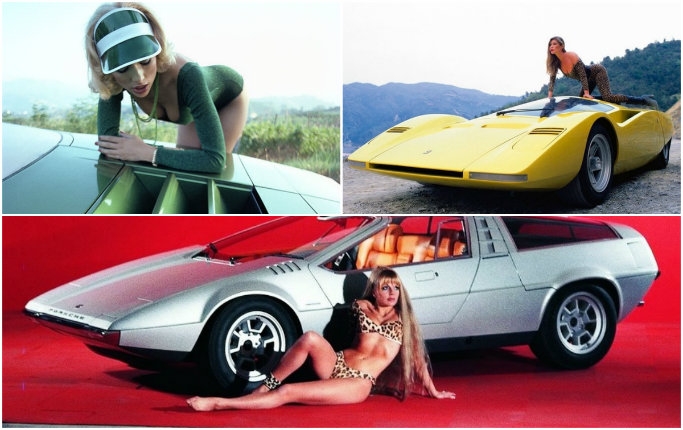 Vintage photos of space-age concept cars paired with hot chicks from the 60s and 70s