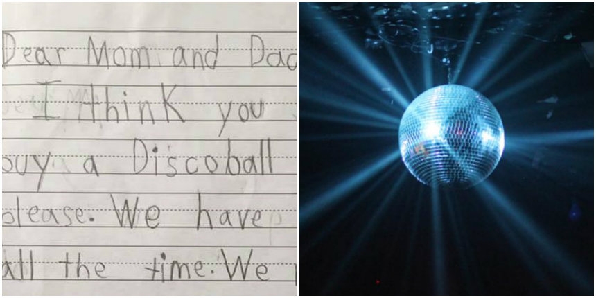Kid’s adorable letter to parents asking for a disco ball