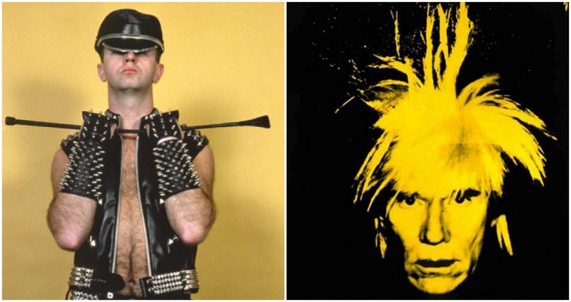 Rob Halford of Judas Priest handcuffs himself to Andy Warhol, 1979