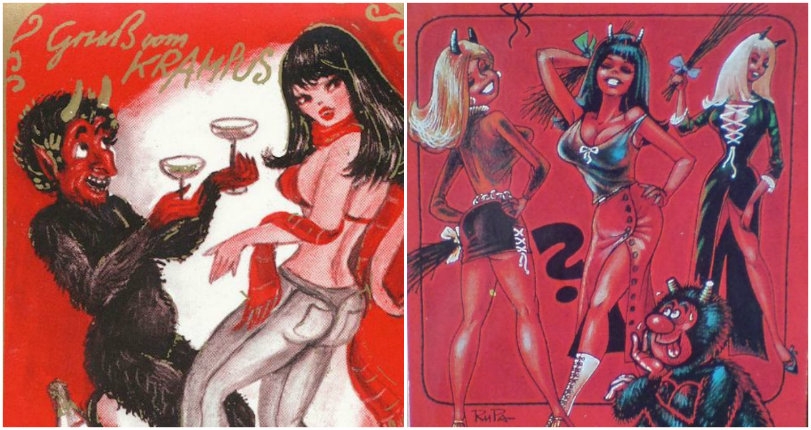 Racy vintage postcards from Germany of Krampus cavorting with sexy chicks & she-devils