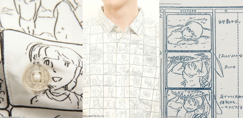 Cool shirts wth Hayao Miyazaki storyboard art on them
