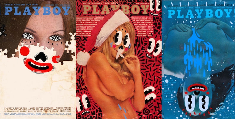 Old Playboy covers, ‘doodle-bombed’