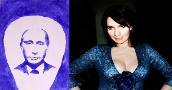 Russian artist paints Putin portraits with her boob