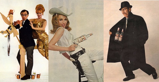 Hip Smirnoff Vodka ads from the 60s with Groucho & Harpo Marx, Woody Allen, Eartha Kitt & more