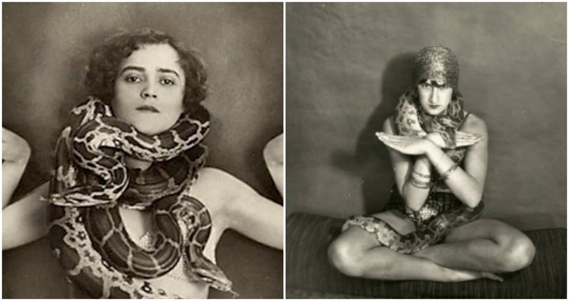 Slither sisters: Vintage images of female circus snake charmers and their reptilian friends
