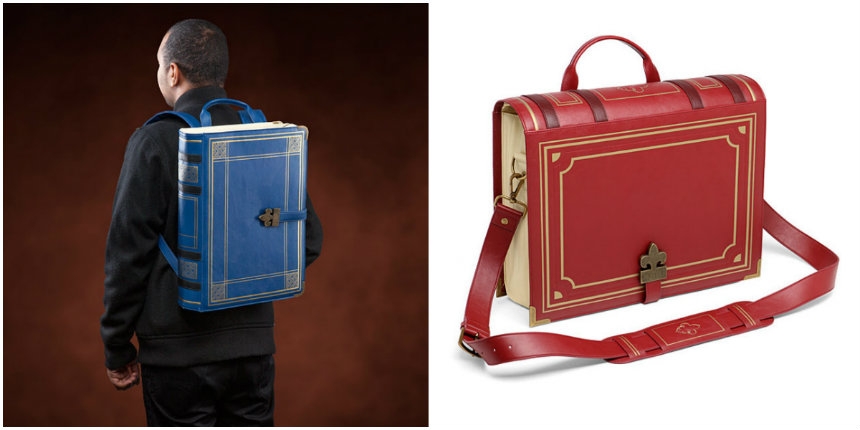 Backpack and messenger bag that look like giant books