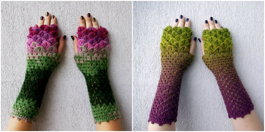 ‘Dragon Gloves’ with crochet scales