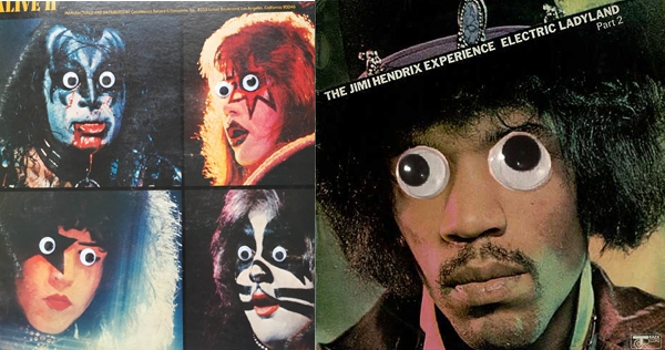 A dozen classic albums, googly-eyed