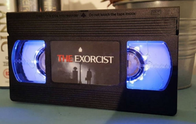 Like, totally awesome horror movie-themed lights made from old-school VHS tapes