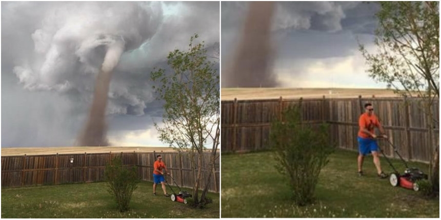 Man casually mows lawn with huge tornado behind him; says he ‘was keeping an eye on it’
