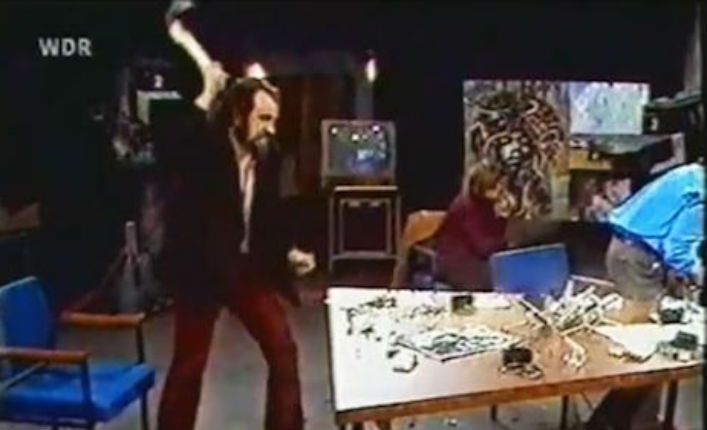 Enraged Krautrock manager destroys table with a hatchet on live TV, 1971
