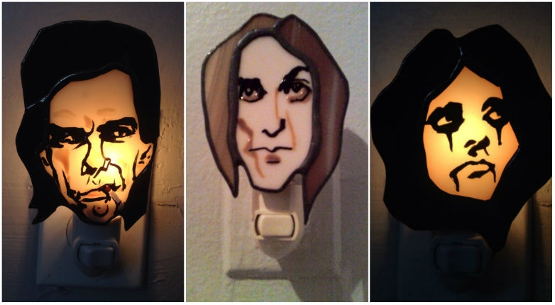 Iggy Pop, Nick Cave, Marc Bolan, Bernie Sanders and many more stained glass night-lights